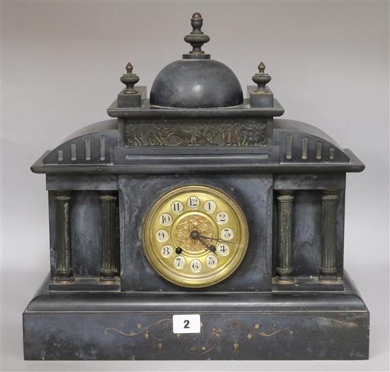 A French enamel black marble eight day mantel clock
